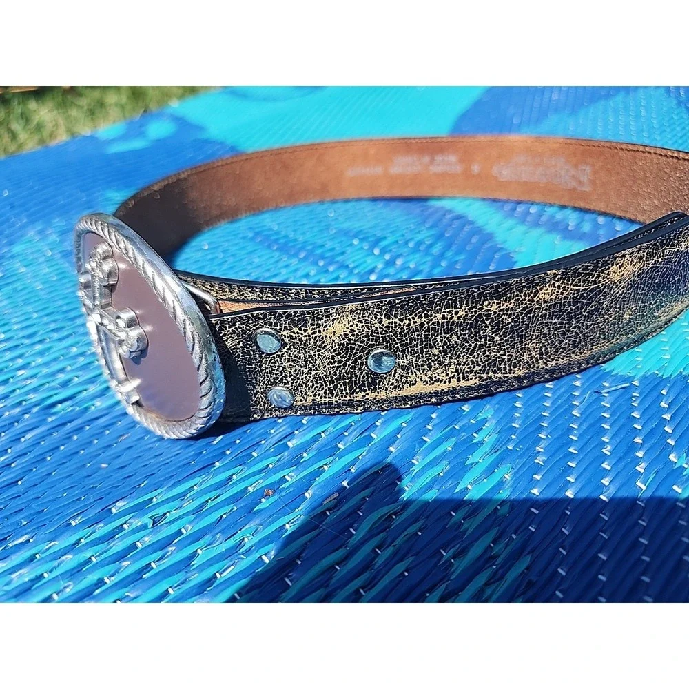 Nocona Belt Co Brown Leather Cross Belt Rhinestone Western Bling Women ‎ S 28-32
